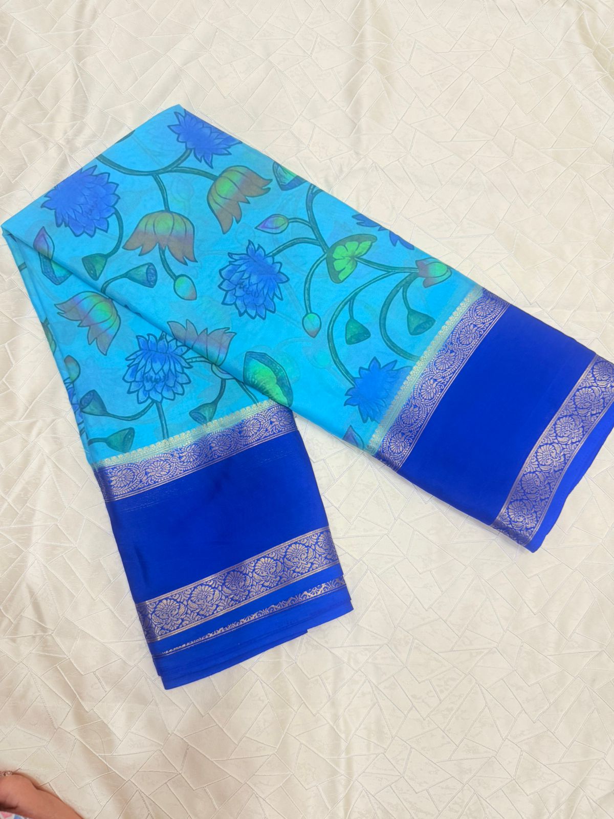 Semi Crepe Lotus Print Sarees